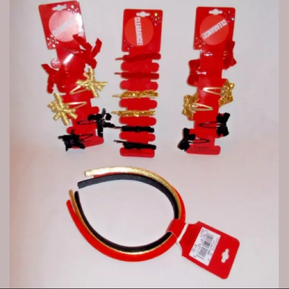 KHOL'S Girls Red Black Gold Hair Clips Bands Set